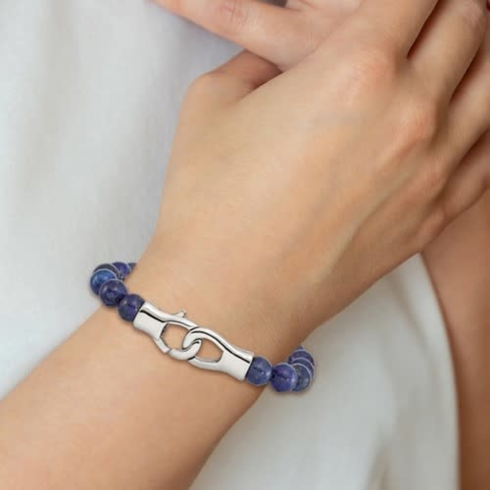 Stainless Steel Blue Lapis Bead Clasp Bracelet