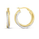 14K Yellow and White Gold Medium Twist Tube Earrings