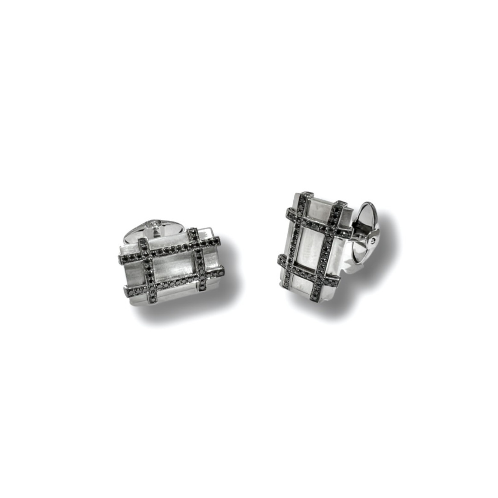 18K White Gold and Stainless Black Diamond Cufflinks