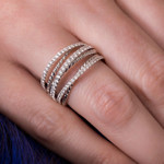 14K White Gold Diamond Cable Bypass Wide Band
