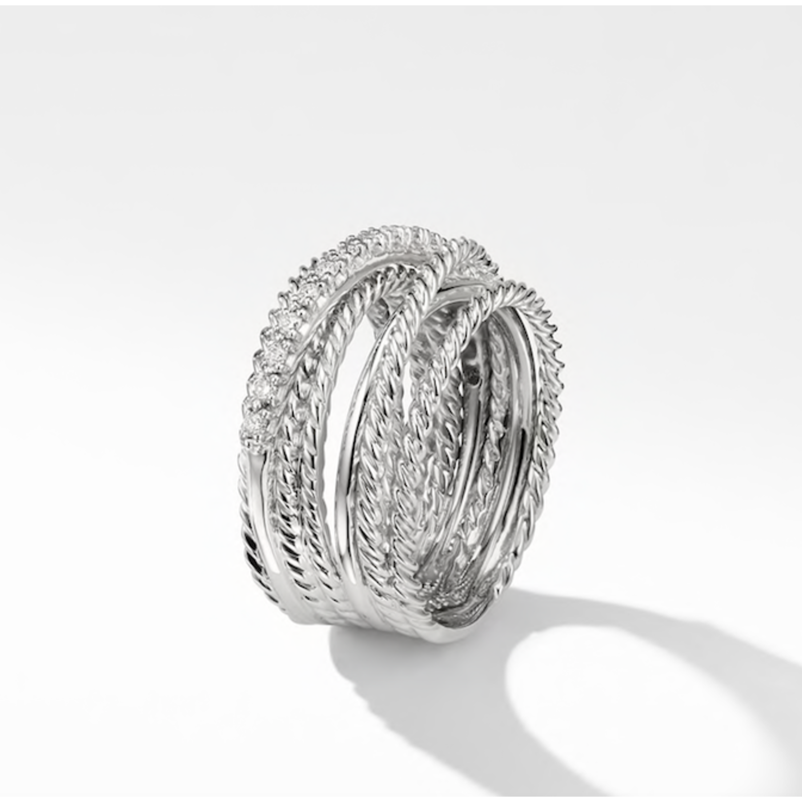 14K White Gold Diamond Cable Bypass Wide Band