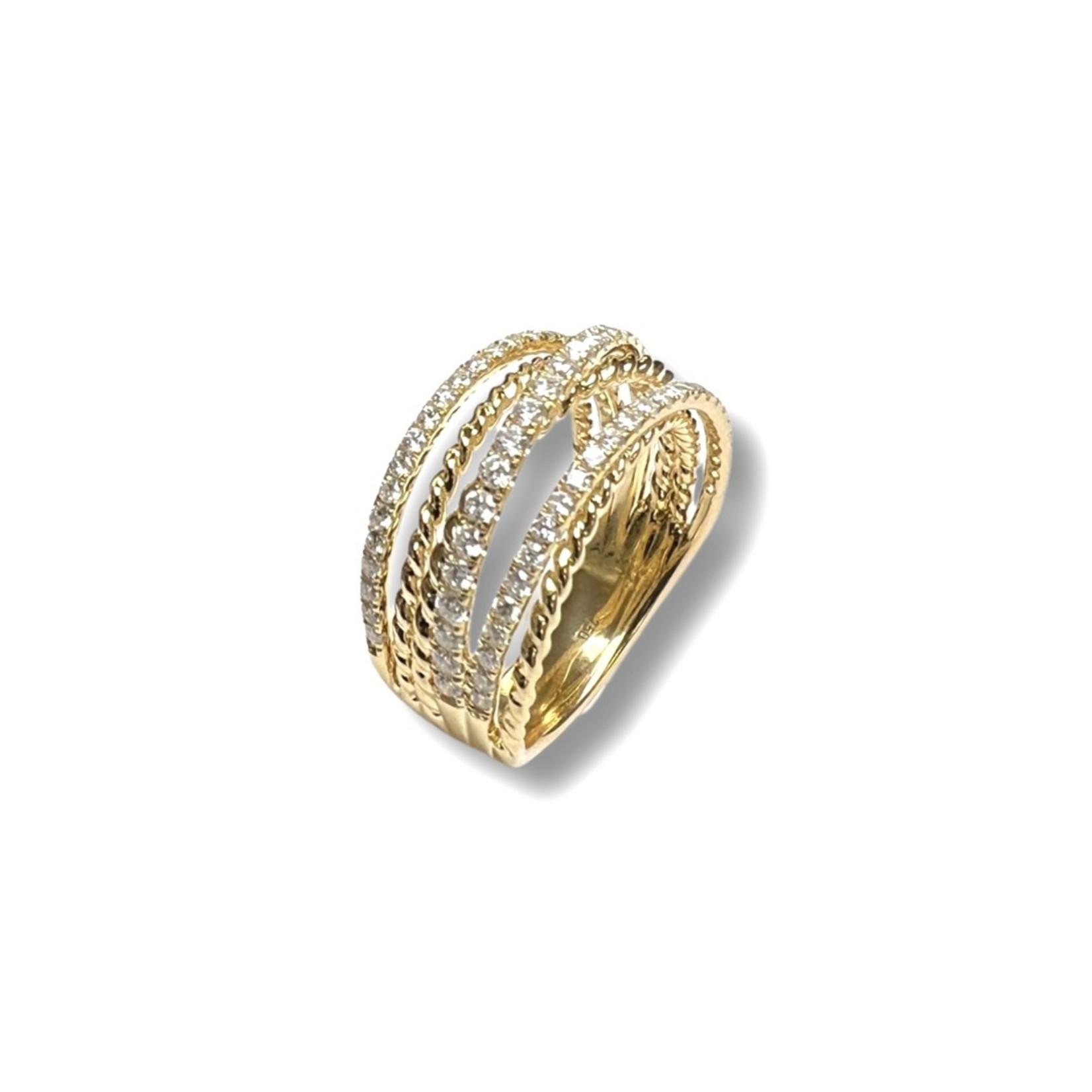 18K Yellow Gold Diamond Cable Bypass Wide Band