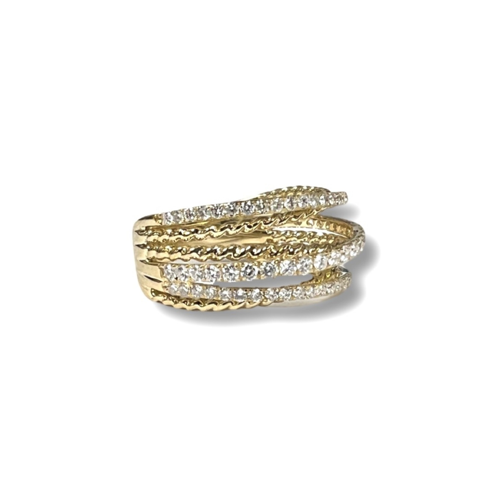 18K Yellow Gold Diamond Cable Bypass Wide Band