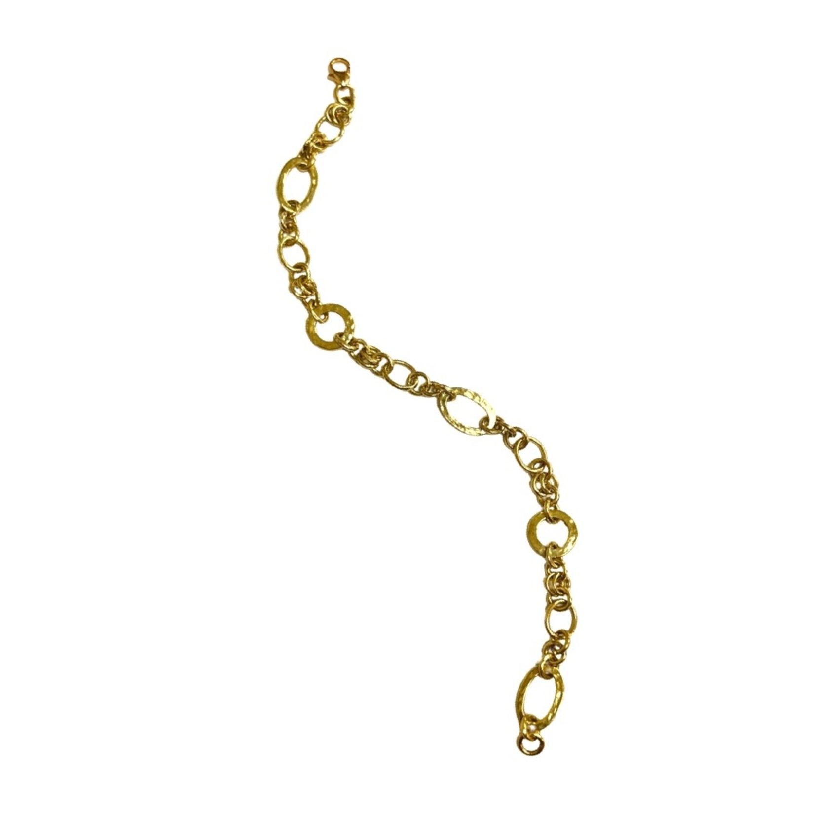 18K Yellow Gold Handmade Hammered Link Bracelet