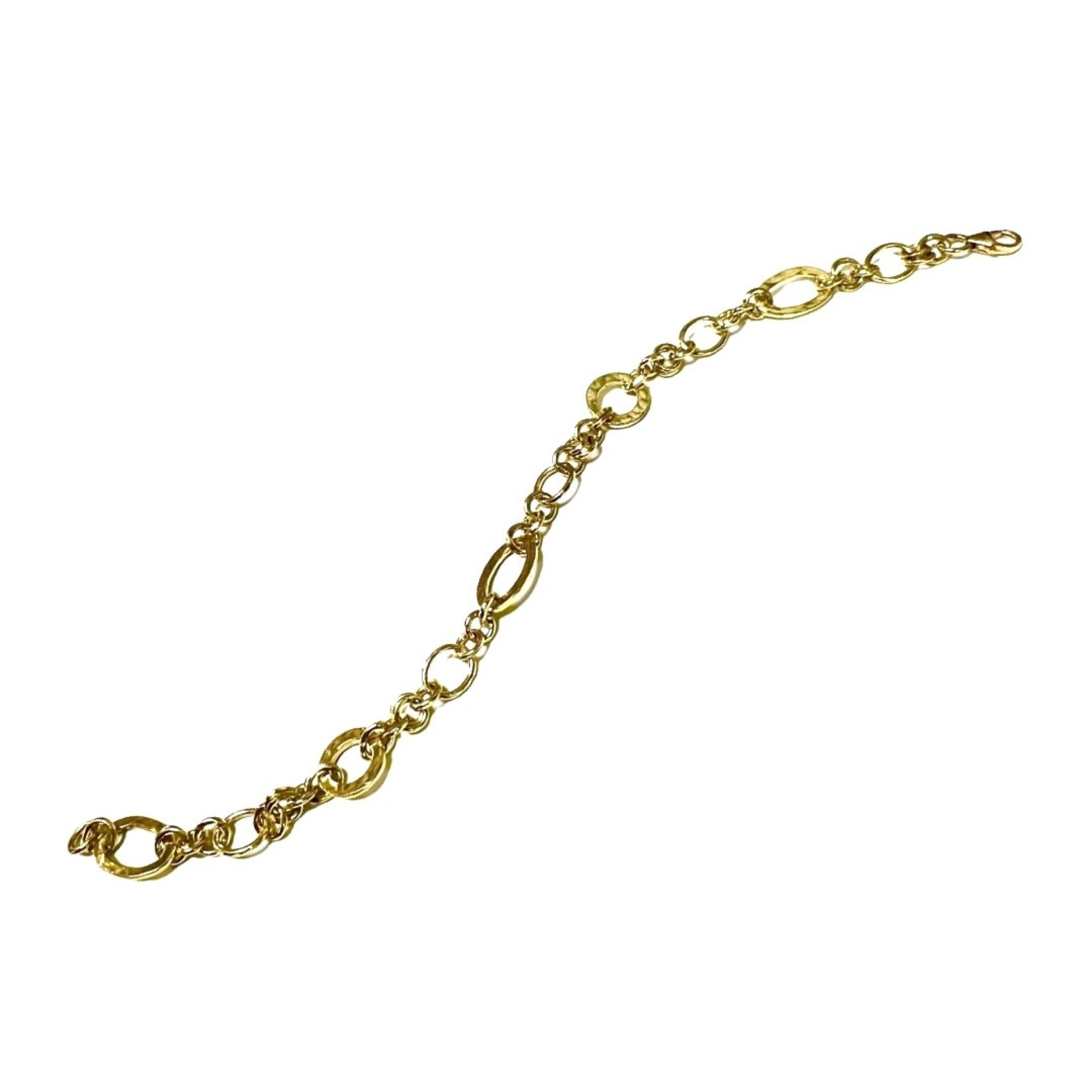 18K Yellow Gold Handmade Hammered Link Bracelet