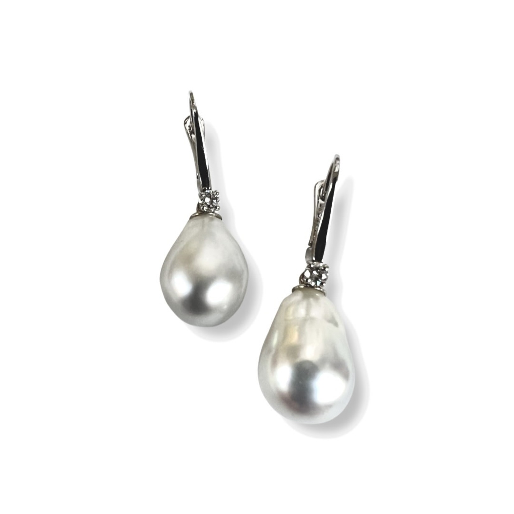 14K White Gold South Sea & Diamond Drop Earrings
