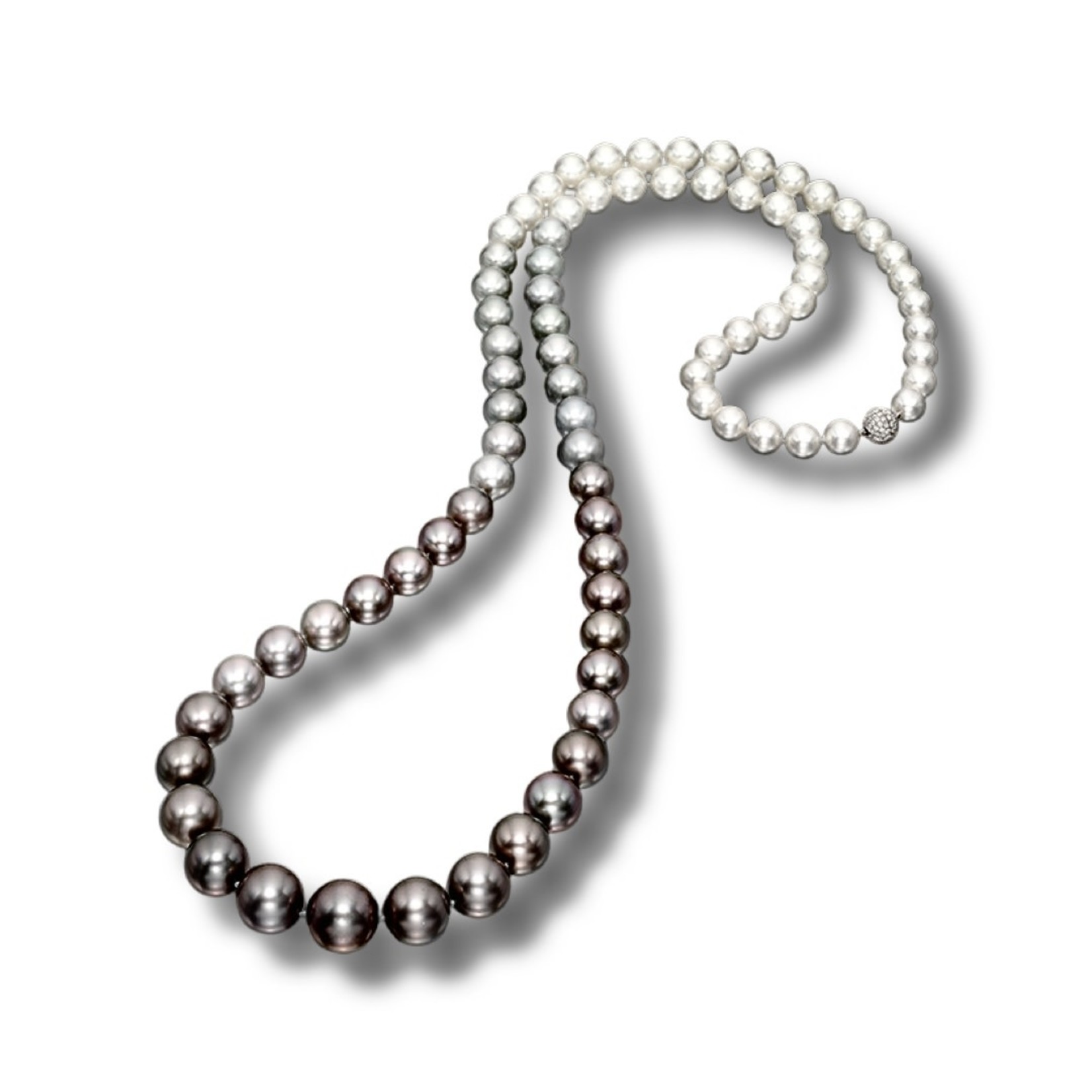 Tahitian & South Sea Ombre Pearl Strand With Diamond Ball Clasp