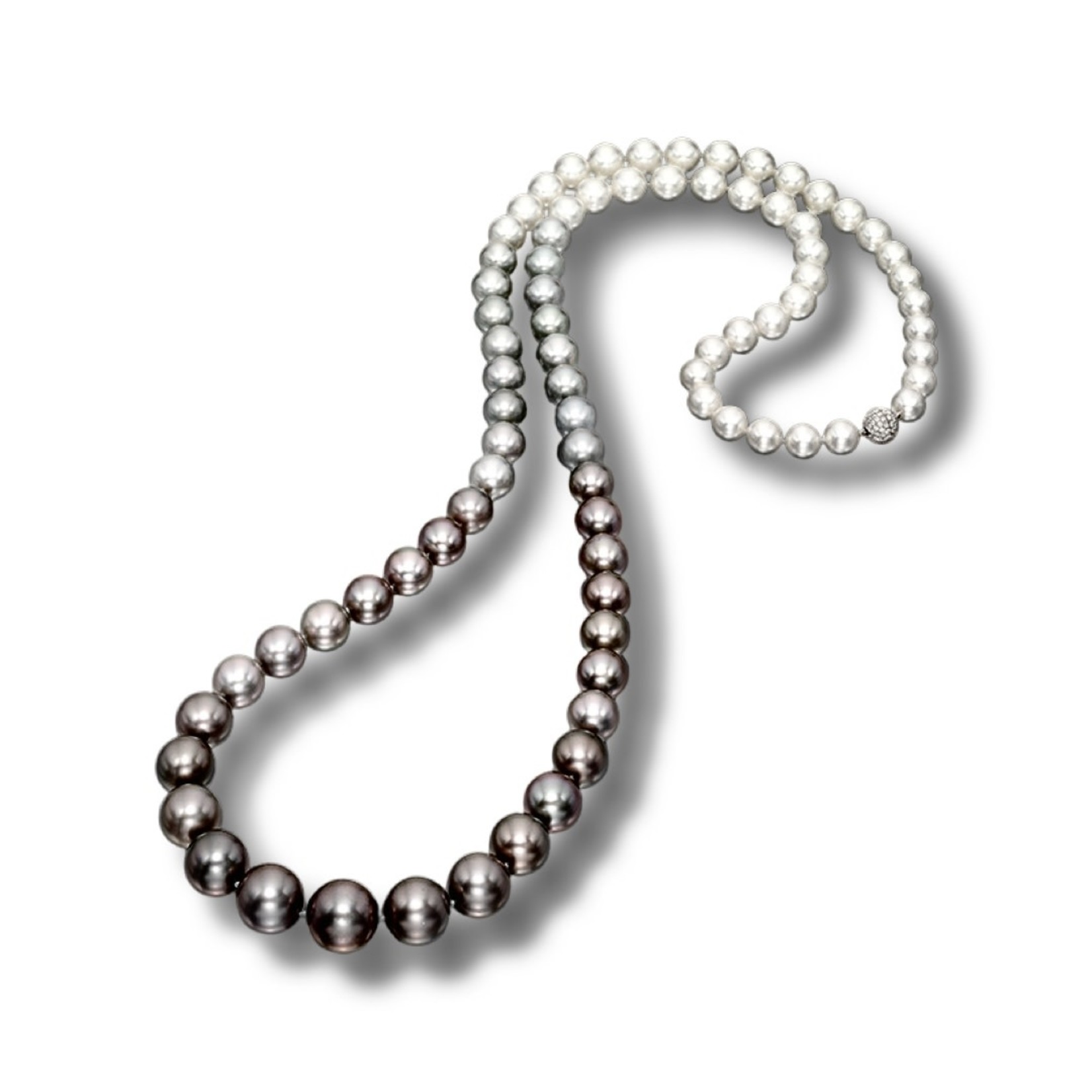 Tahitian & South Sea Ombre Pearls With 18K Diamond Ball Clasp