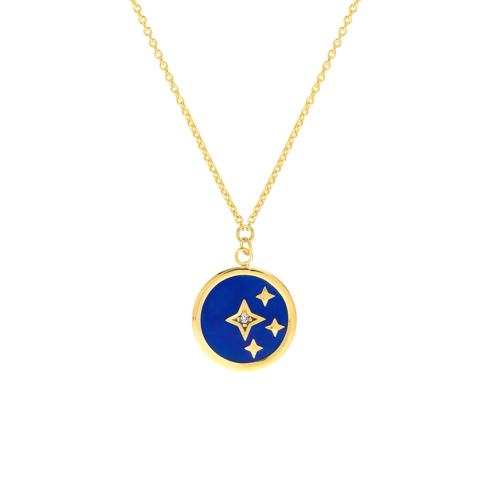 14K Yellow Gold Diamond Blue Enamel Celestial Pendant