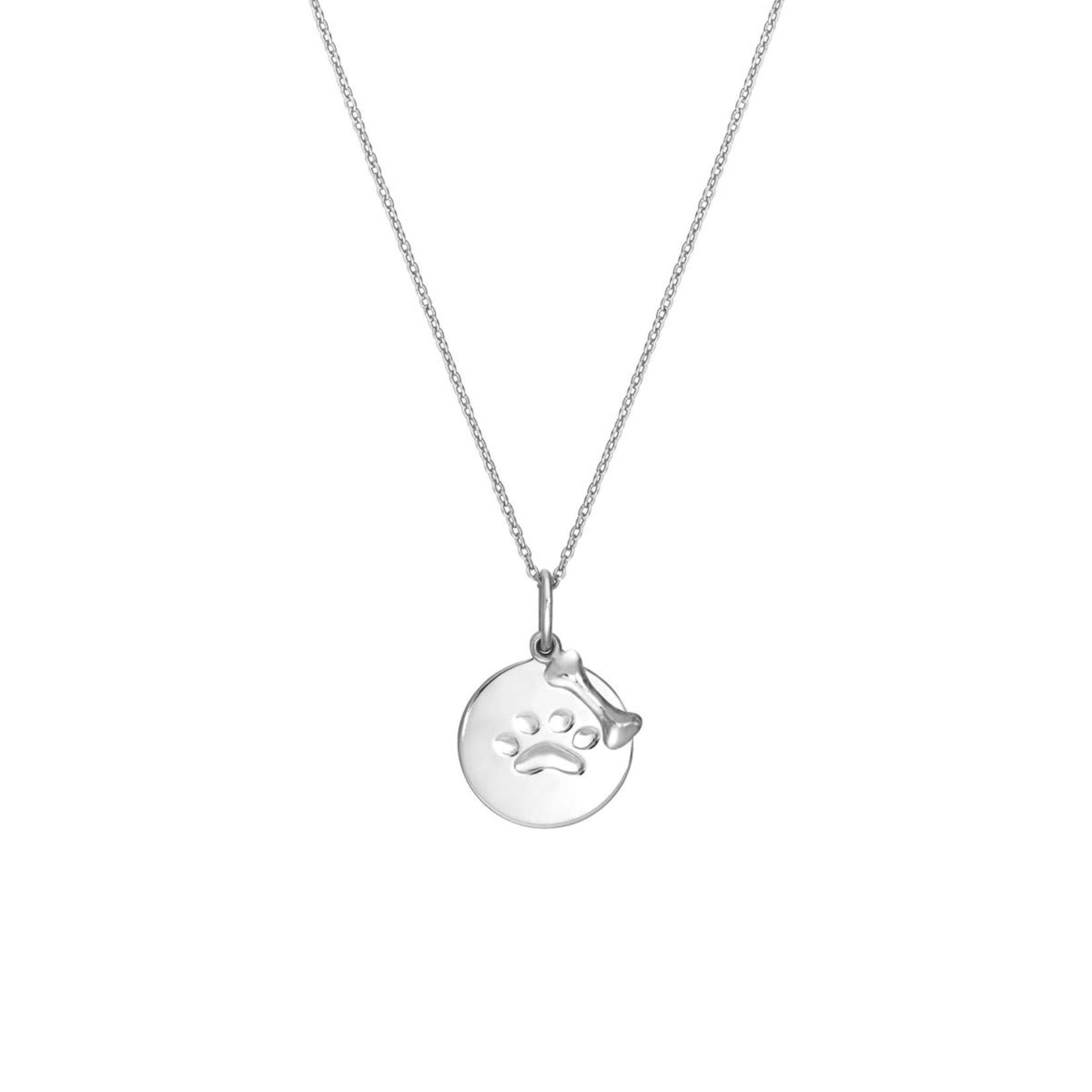 Sterling Silver Paw Print Pendant with a Bone
