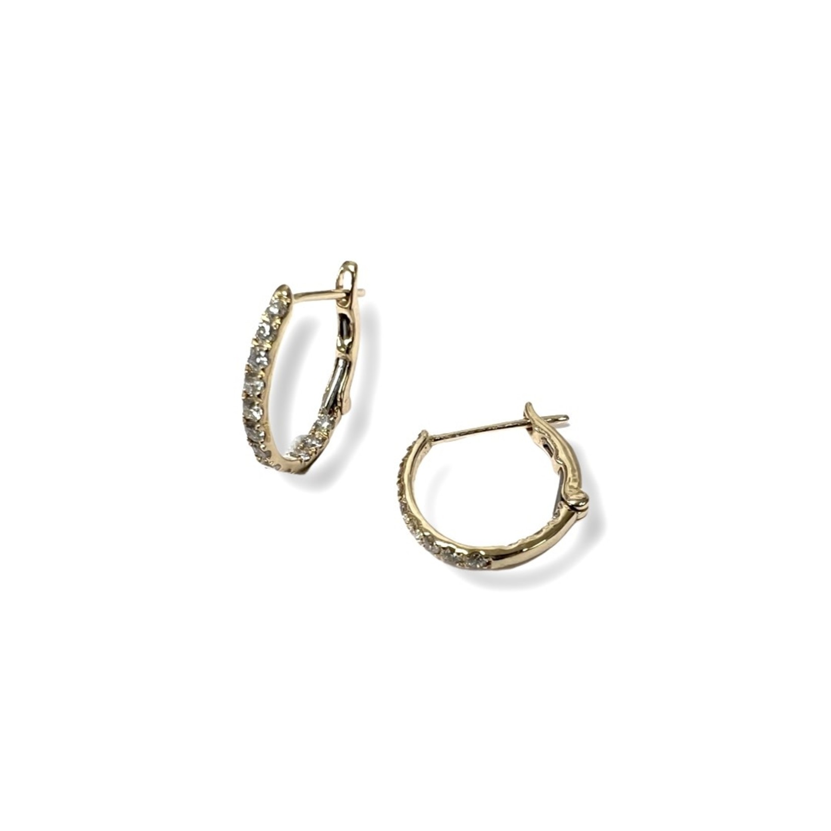14K Yellow Gold Pave Diamond Locking Huggie Earrings
