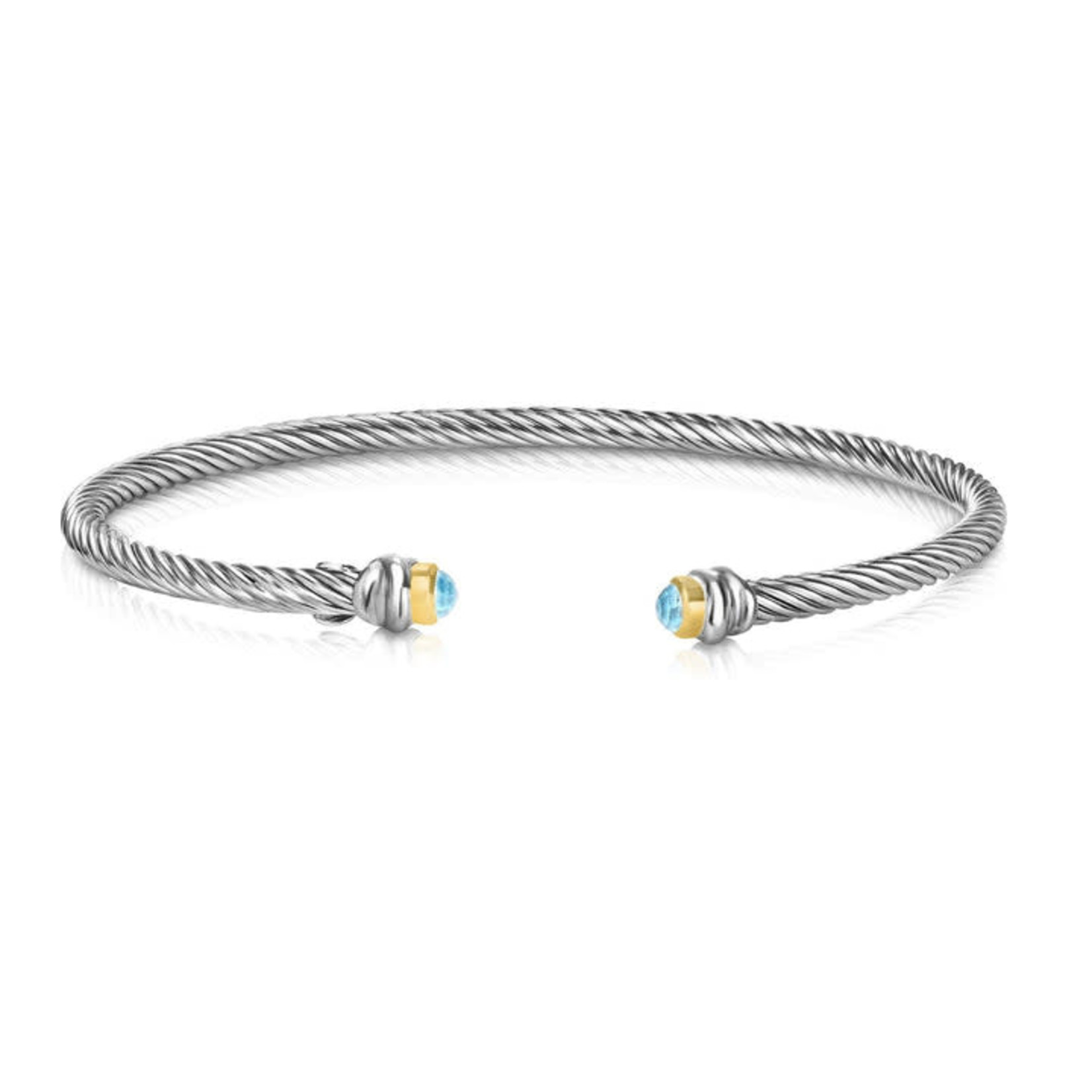 Sterling Silver 18K Yellow Gold Blue Topaz Cable Bangle