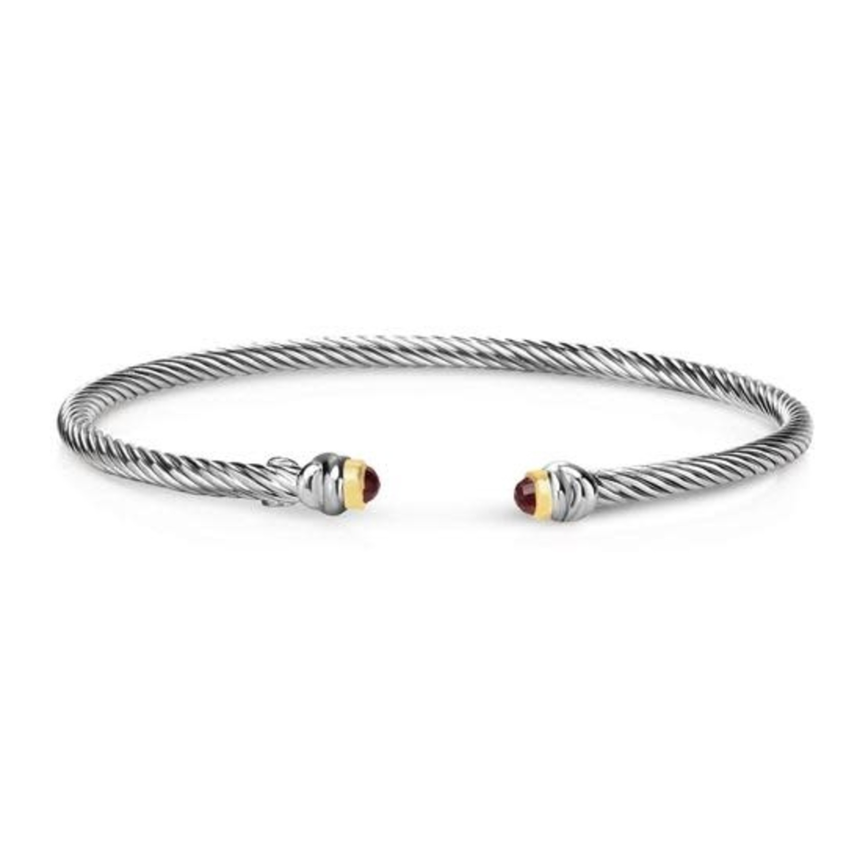 Sterling Silver 18K Yellow Gold Garnet Cable Bangle