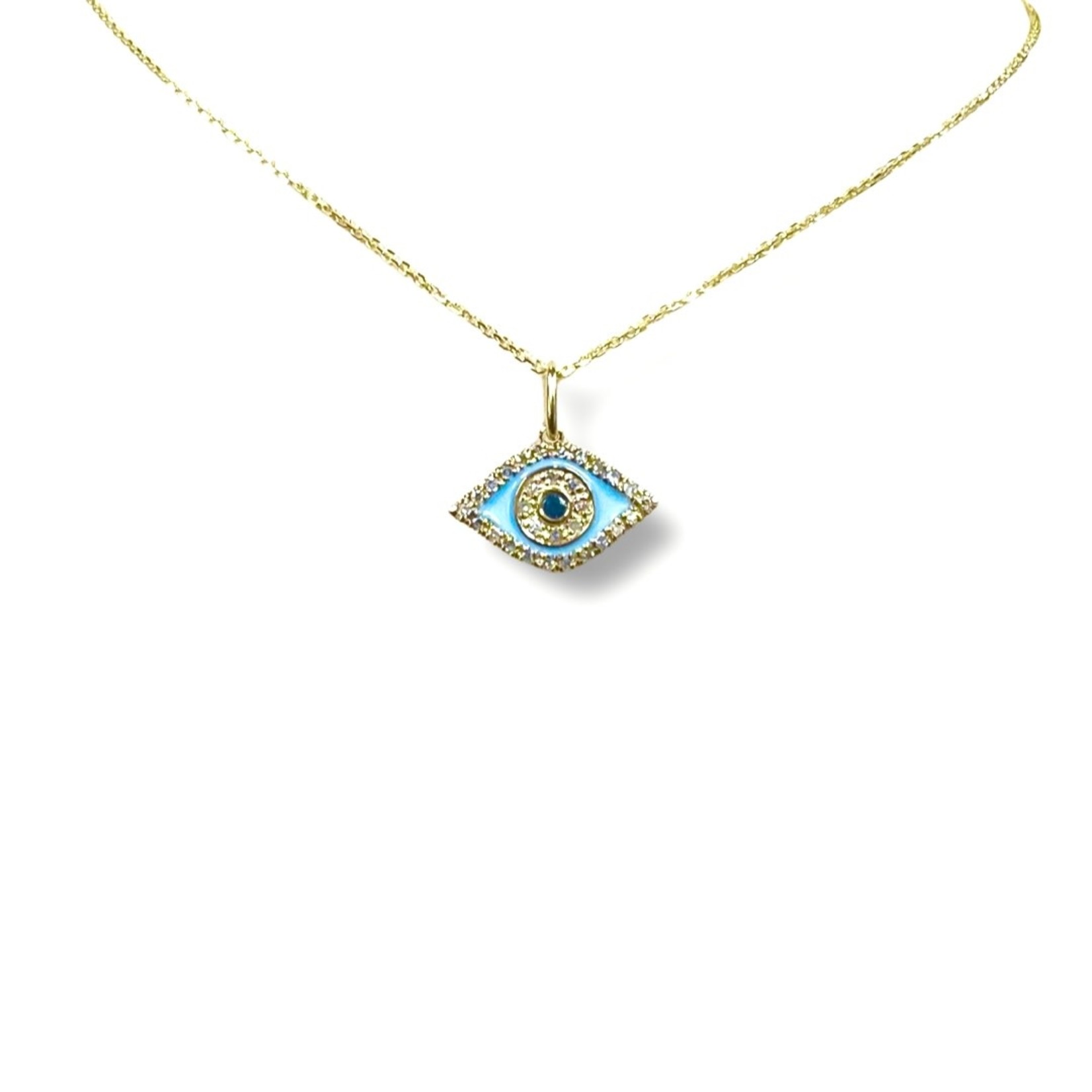 14K Yellow Gold Evil Eye Diamond & Sapphire Enamel Pendant