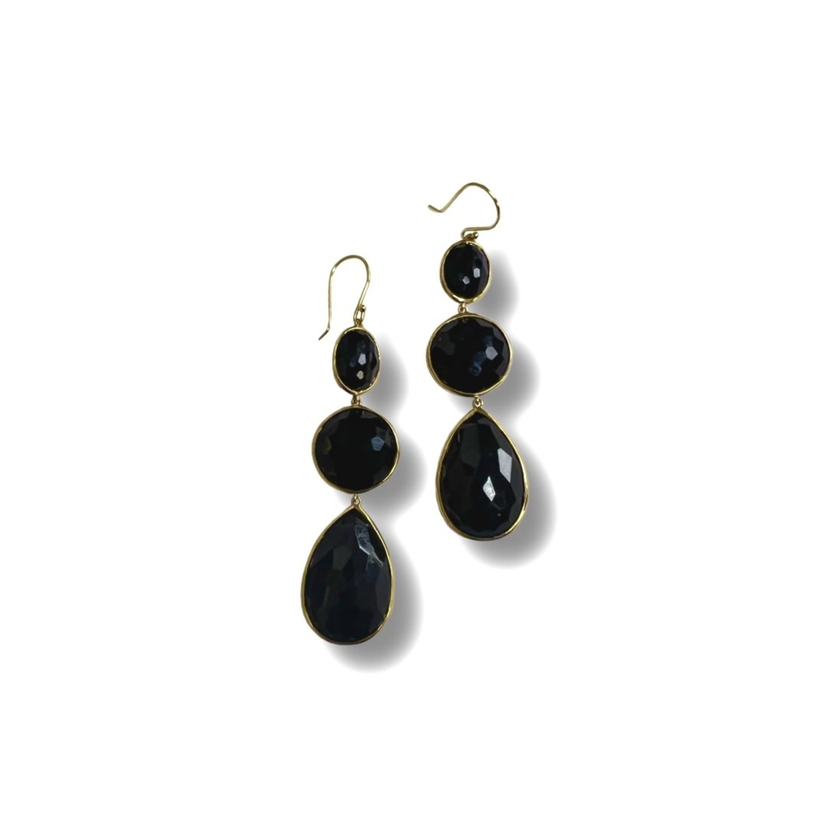 18K Yellow Gold Onyx 3 Stone Drop Earrings by IPPOLITA