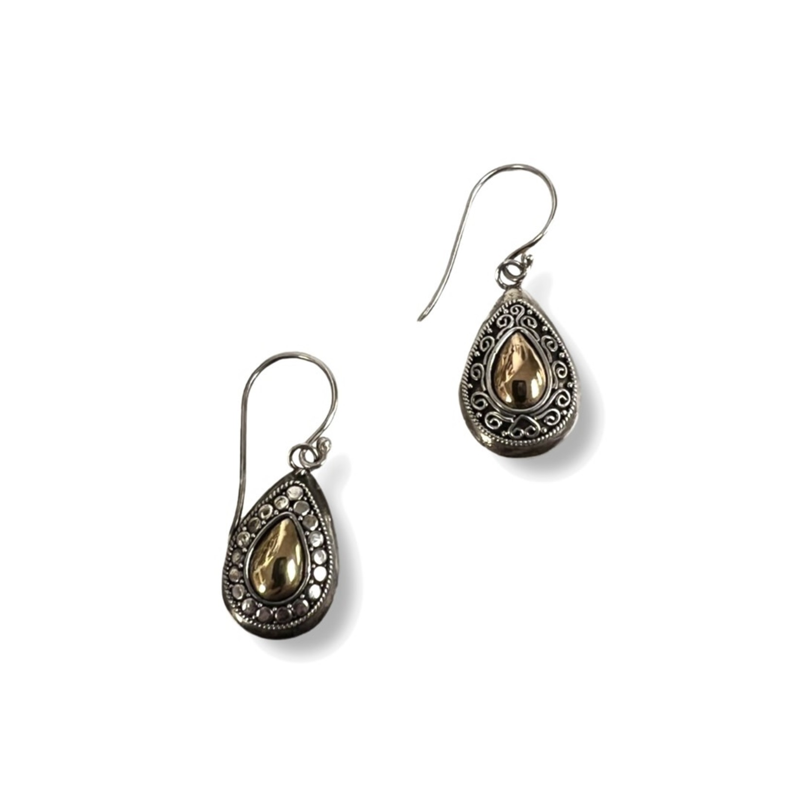 Sterling Silver & 14KY Gold Bali Teardrop Earrings