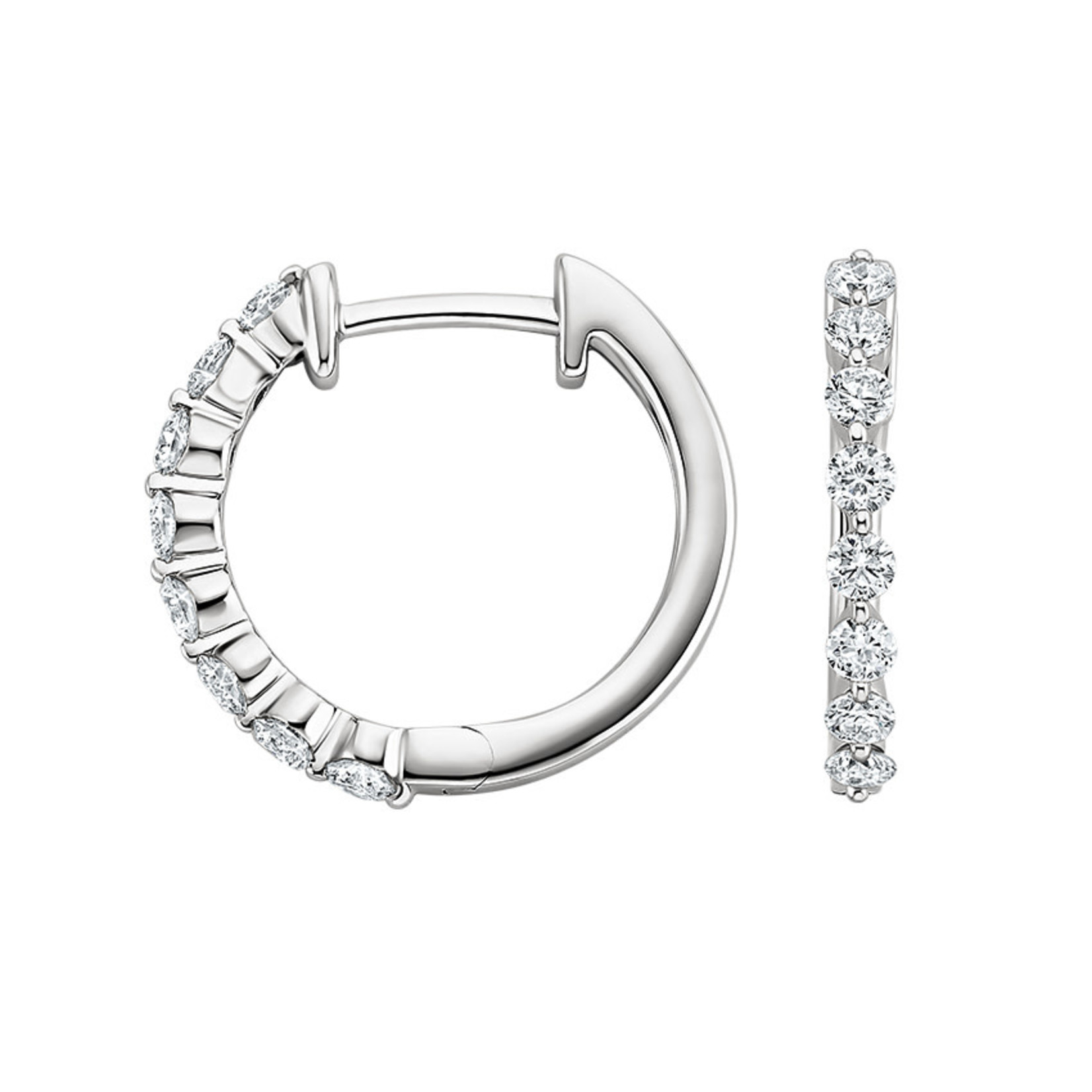 14K White Gold Diamond Small Hoop Earrings
