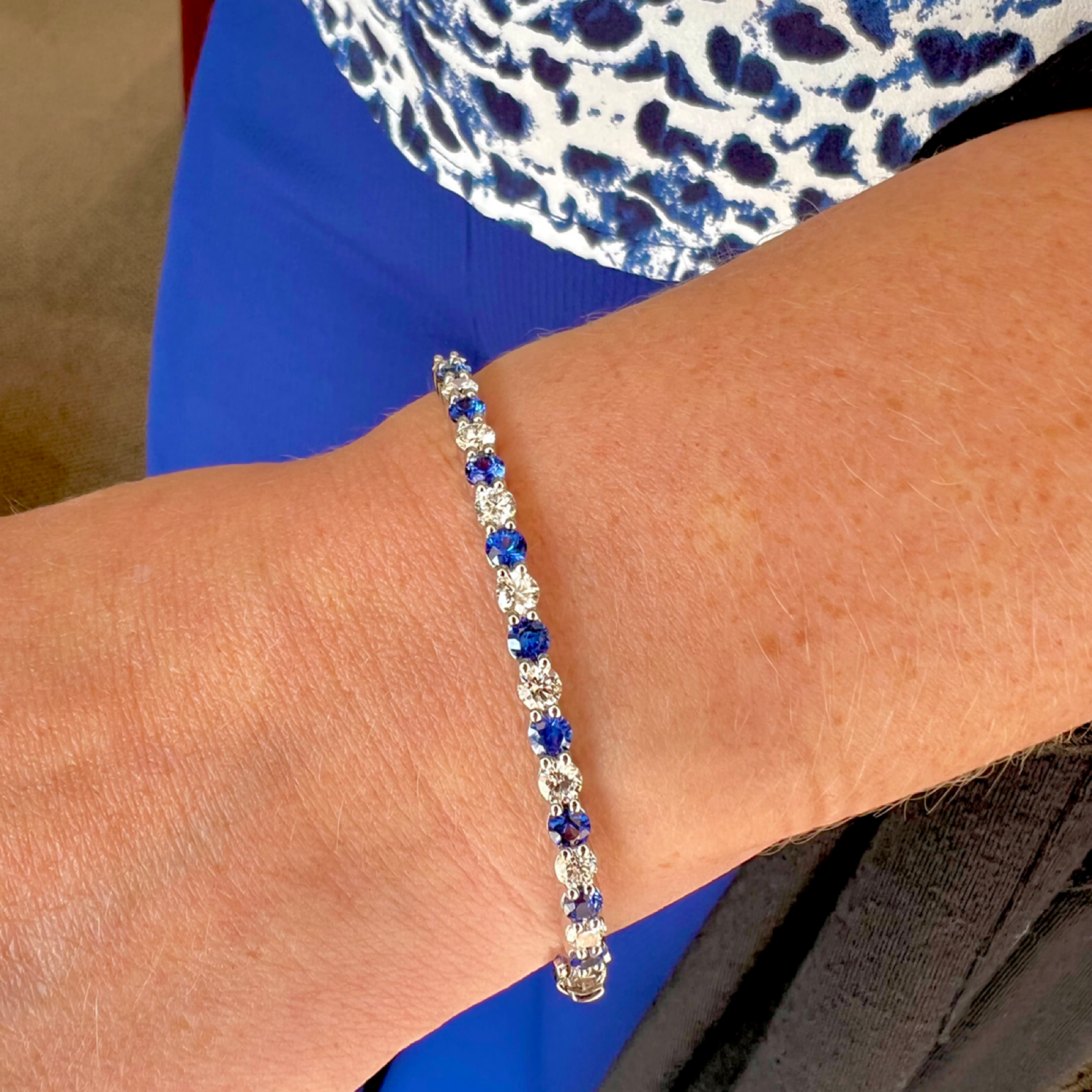 14K White Gold  Sapphire & Diamond Bangle