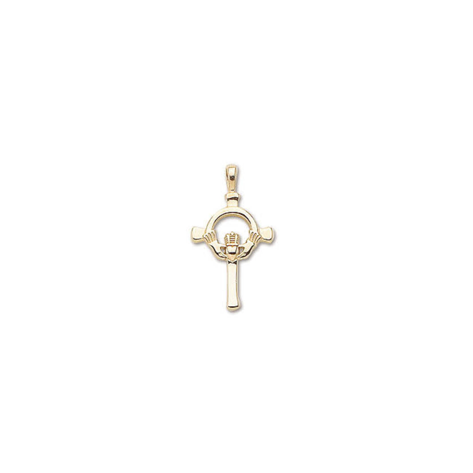 Solid 14K Yellow Gold Irish Claddagh Cross