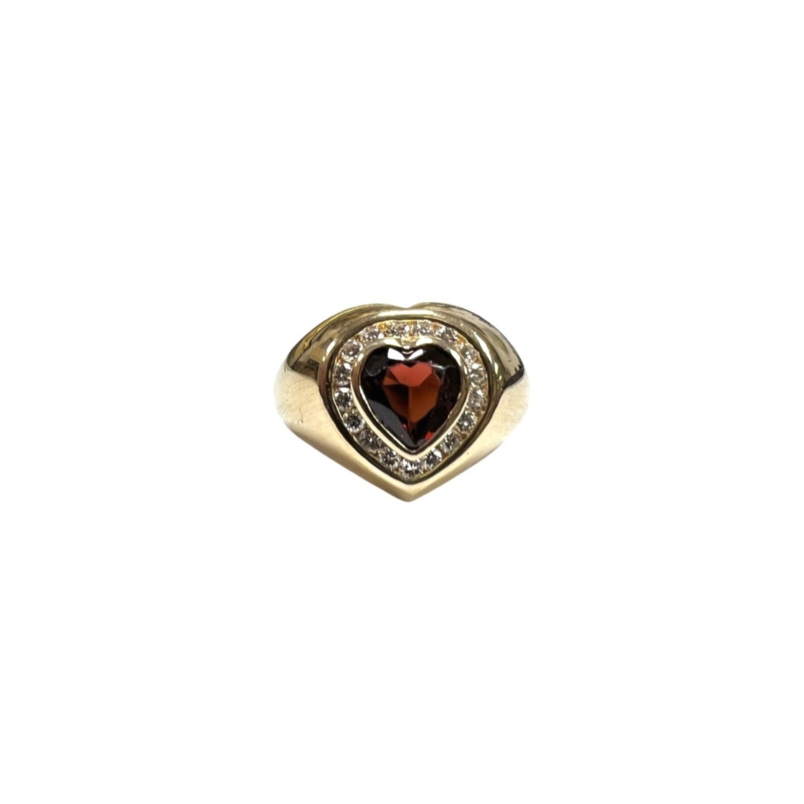 14K Yellow Gold 0.50cts Mozambique Garnet Diamond Heart Shaped Ring