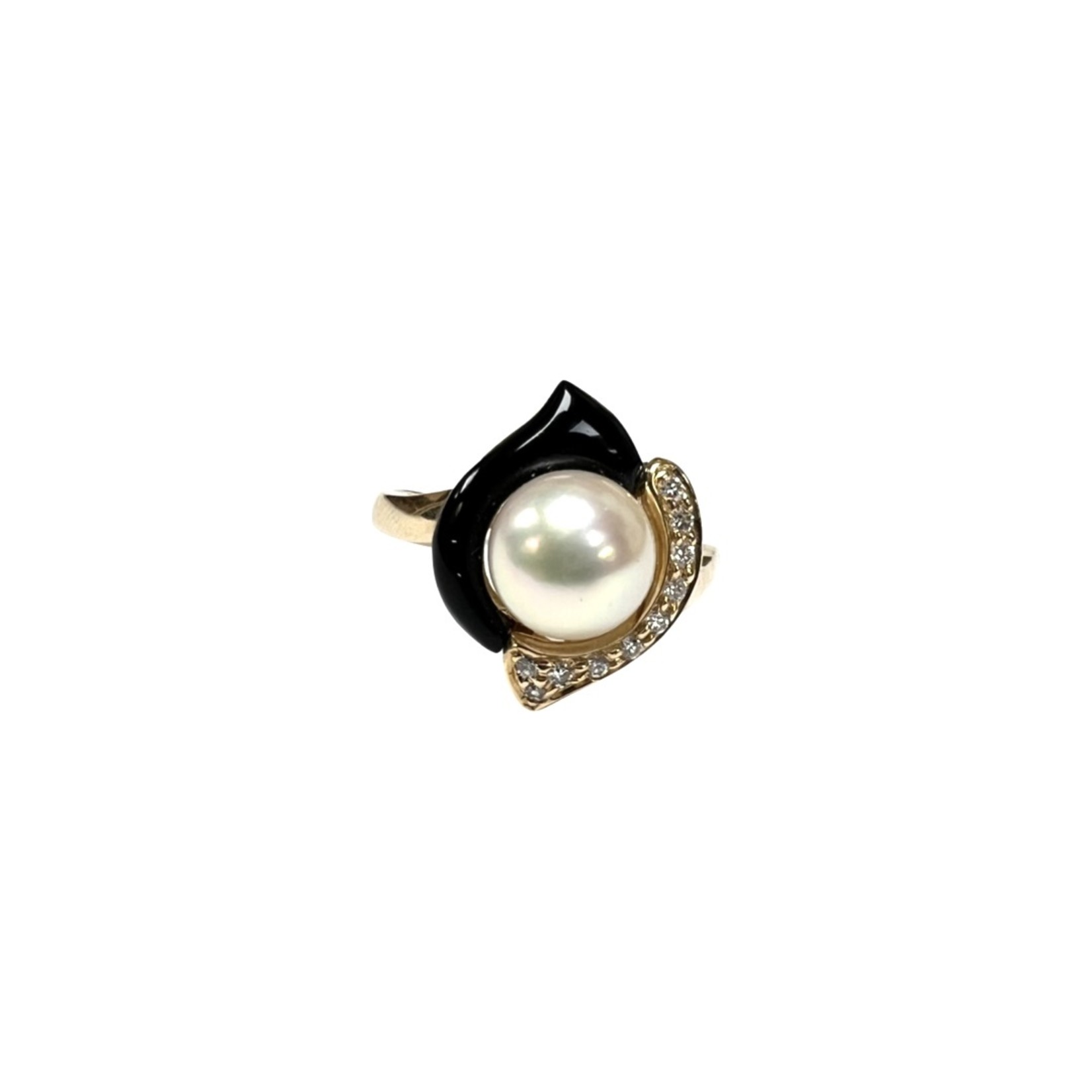 14K Yellow Gold  Pearl, Diamond & Onyx Ring