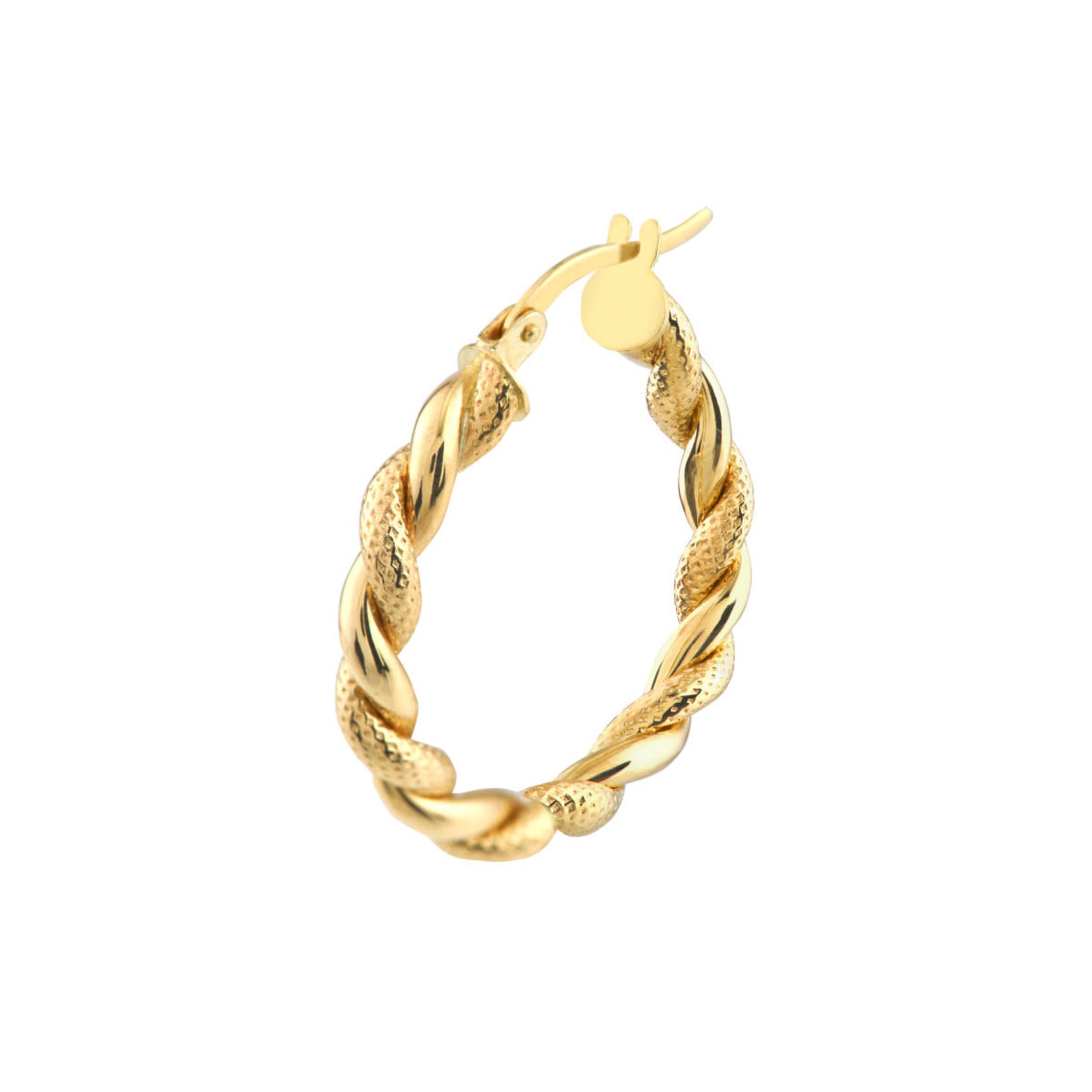 14KY Gold Textured Braided Twist Hoop Earrings