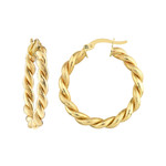 14KY Gold Textured Braided Twist Hoop Earrings