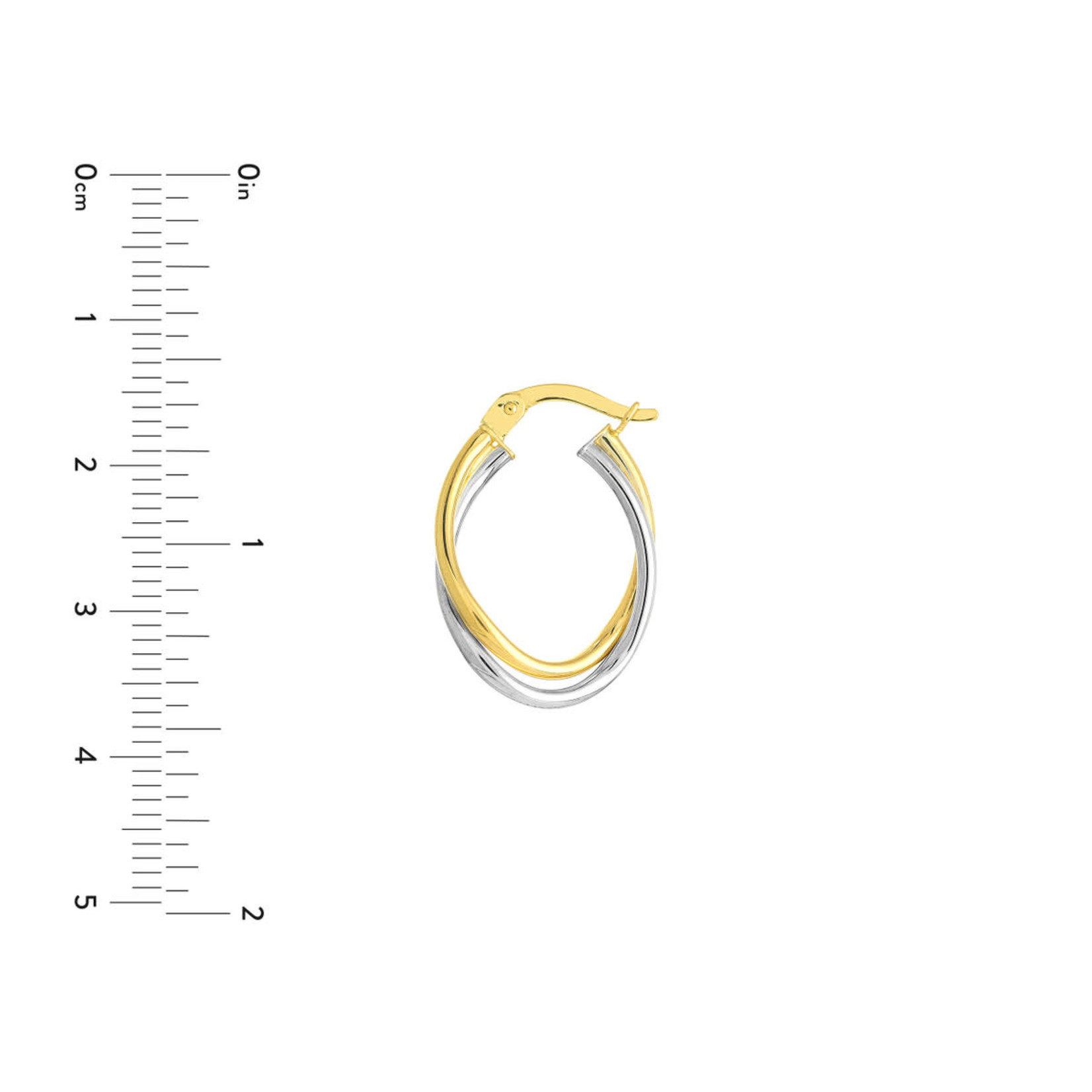 14K Two Tone Oval Twist Hoop Earrings