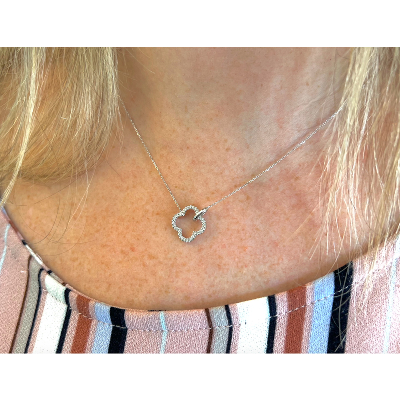 14K White Gold 1/10 Carat Diamond Quatrefoil Necklace