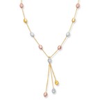 Tri Colored 14K Gold Pebble Lariat Necklace