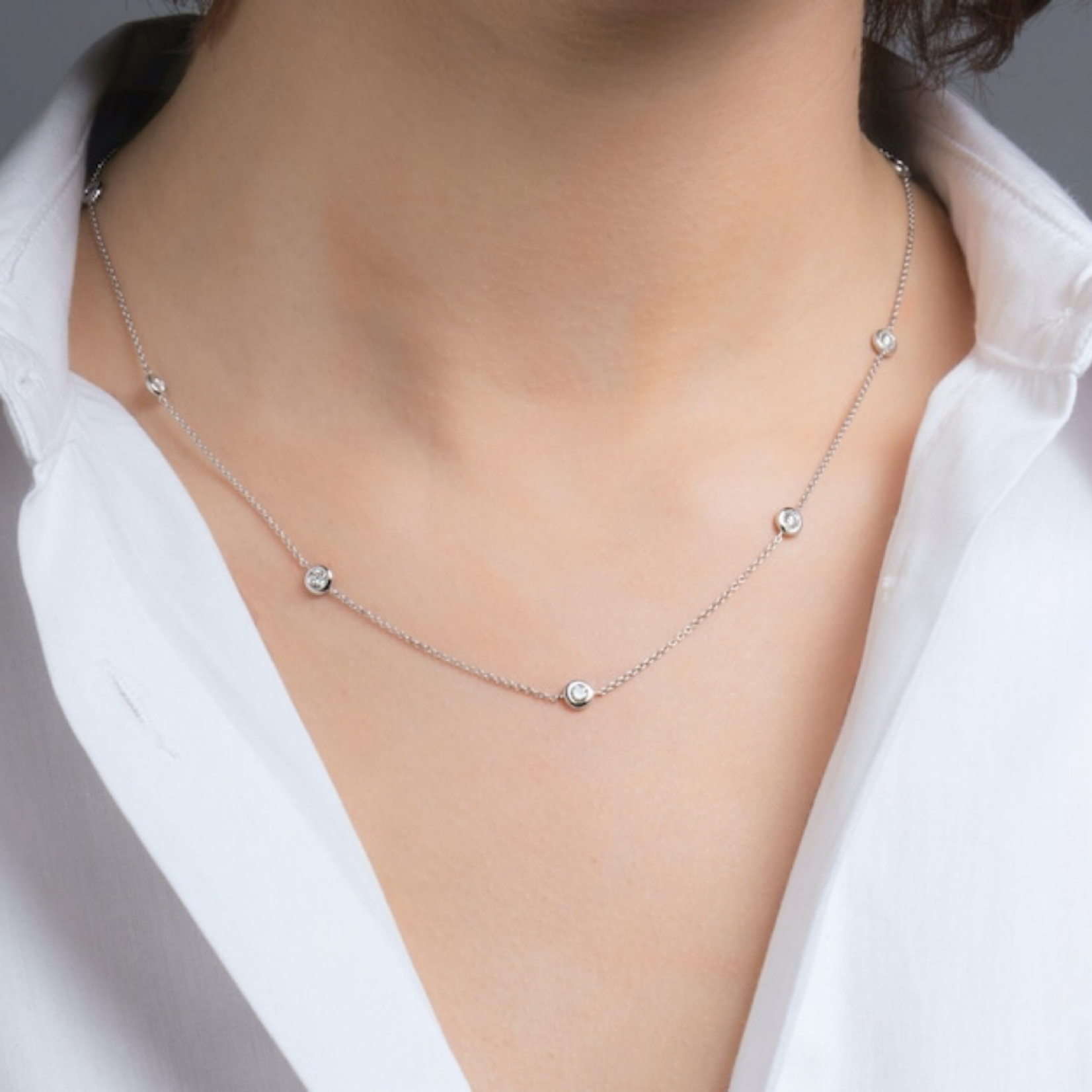 14K White Gold Diamond by the Yard Necklace