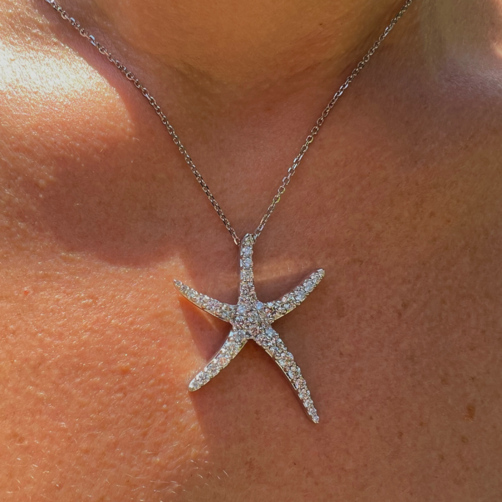 14K Gold Large Diamond 1.50ct Starfish Pendant