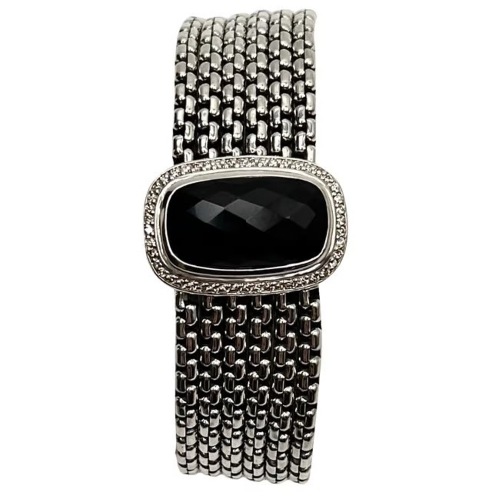 David Yurman Sterling Silver, Diamond and Onyx Multi-Row Chain Bracelet 7"