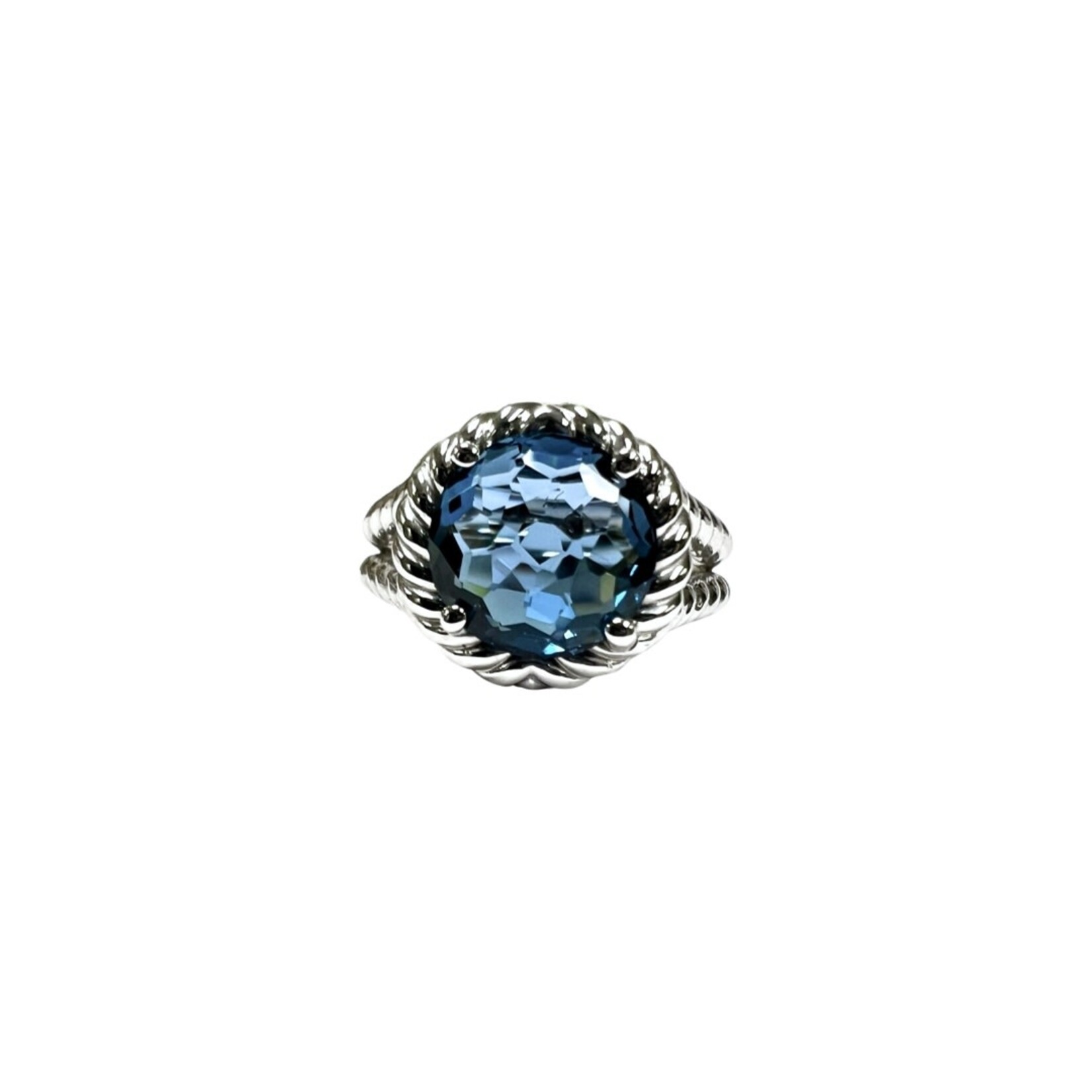 18K White Gold London Blue Topaz Rope Ring