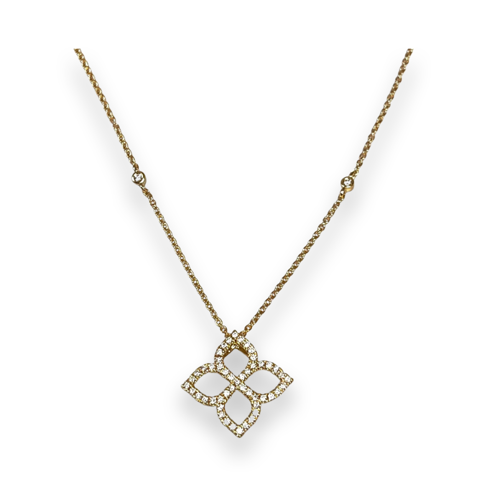18K Yellow Gold Open Clover Diamond Pendant