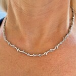 14KW Curved Link Pave Diamond 5 Carat Choker Necklace 14.5"