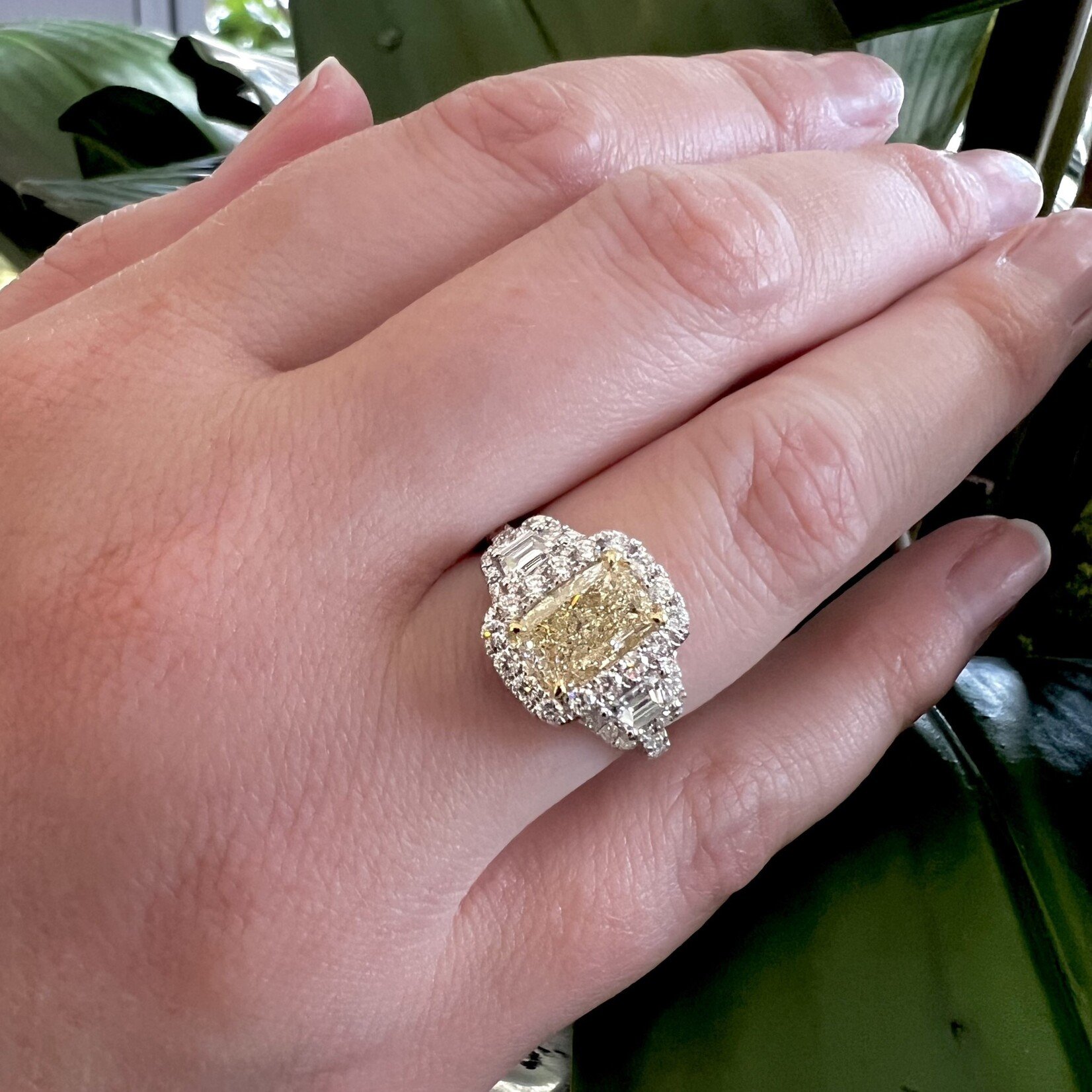 18K Gold Fancy Yellow Cushion Cut Diamond Ring