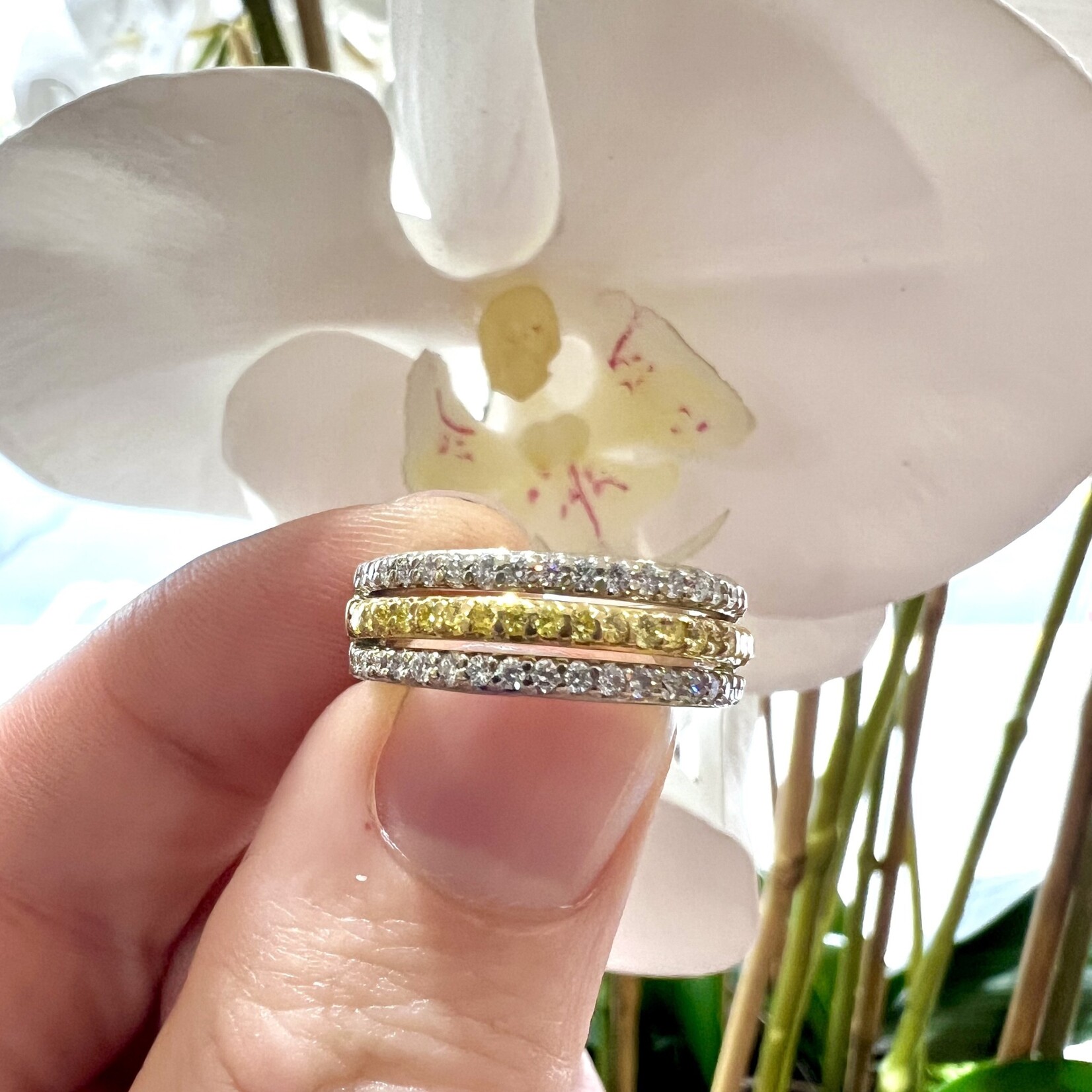 18K Gold Two Tone Three Row Diamond Band