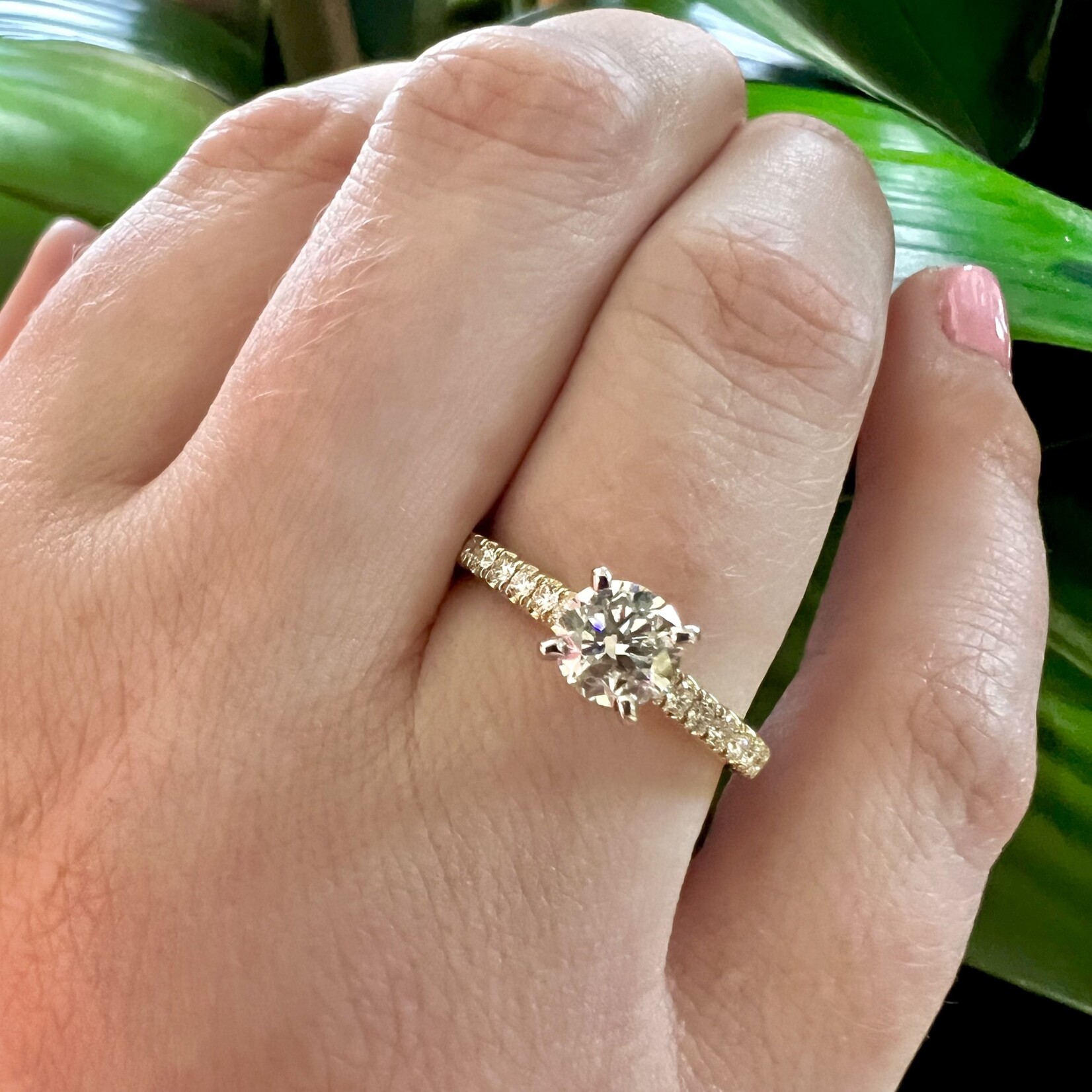 14K Yellow Gold French Pave Diamond Engagement