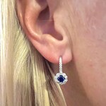 18K White Gold Sapphire & Dia Halo Drop Earrings