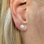 18K Two Tone Gold Fancy Yellow Diamond Halo Stud Earrings