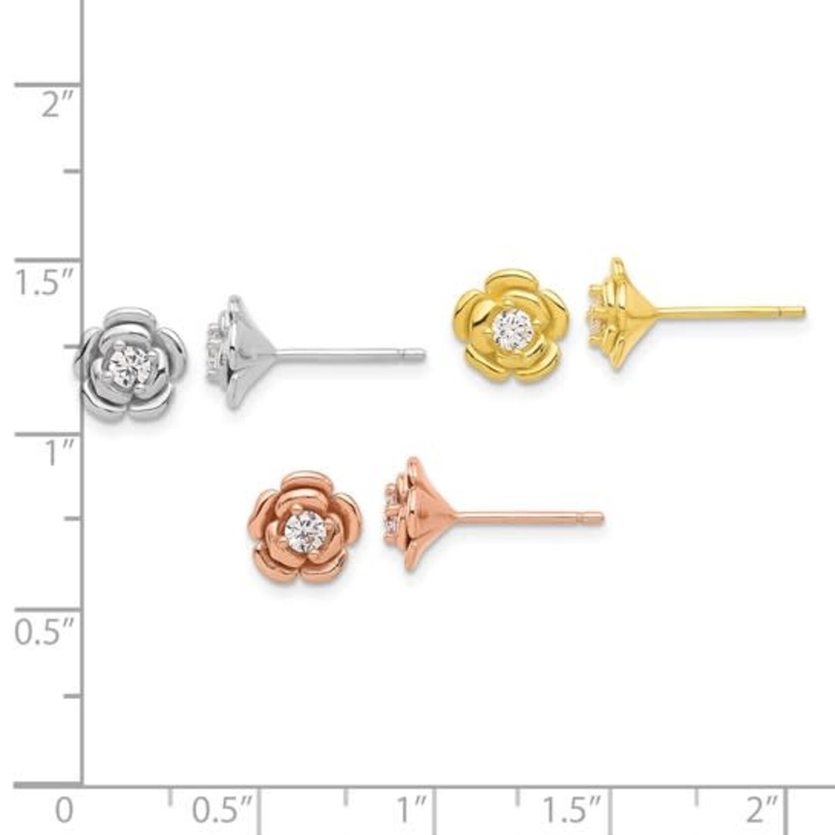 SS/RG  Rhodium Plated CZ Flower Stud Earrings