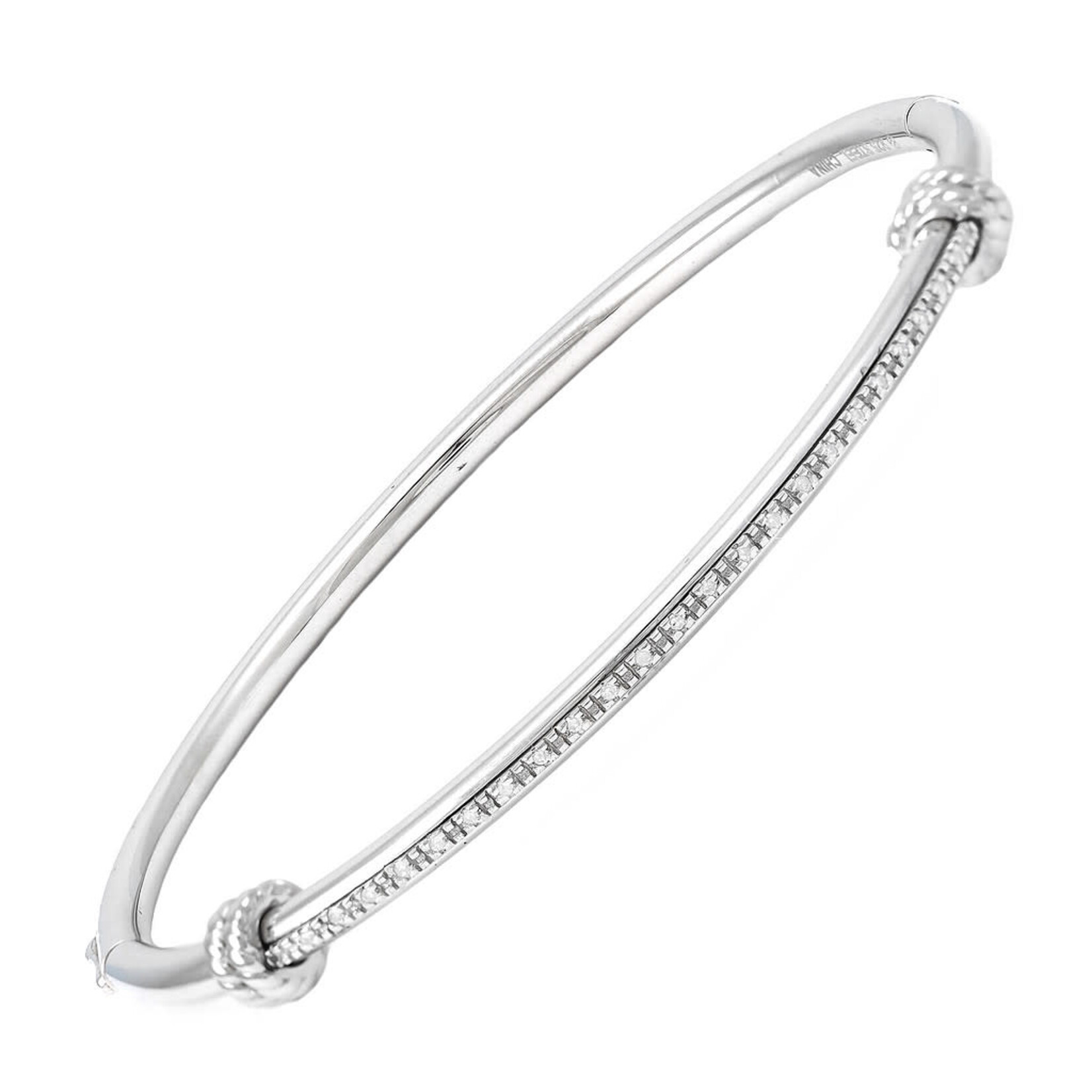Stainless Steel and Sterling Silver Single Micro Pave Diamond Bangle