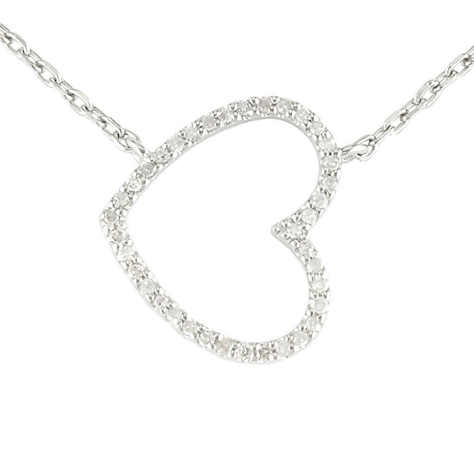 Sterling Silver Sideways Diamond Heart Necklace