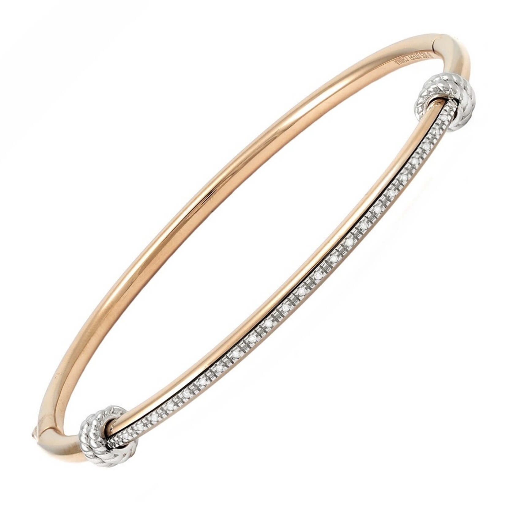 14K Rose Gold Over Stainless Steel Single Micro Pave Diamond Bangle