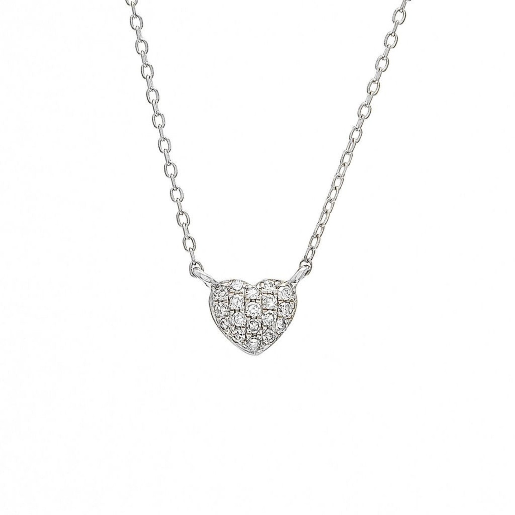 Sterling Silver Pave Diamond Heart Necklace