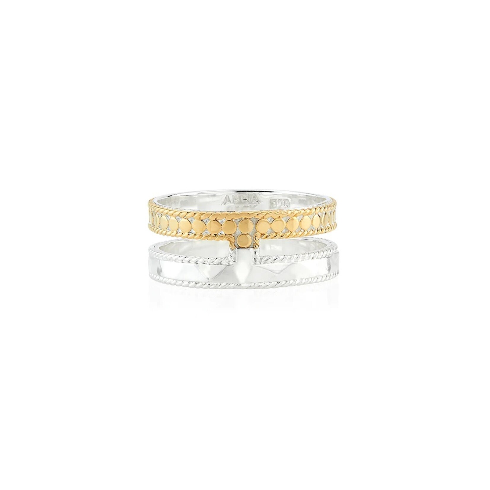 Sterling Silver and  18K Yellow Gold Overlay Hammered Double Band Ring