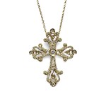 14K Yellow Gold Diamond Byzantine Scroll Cross