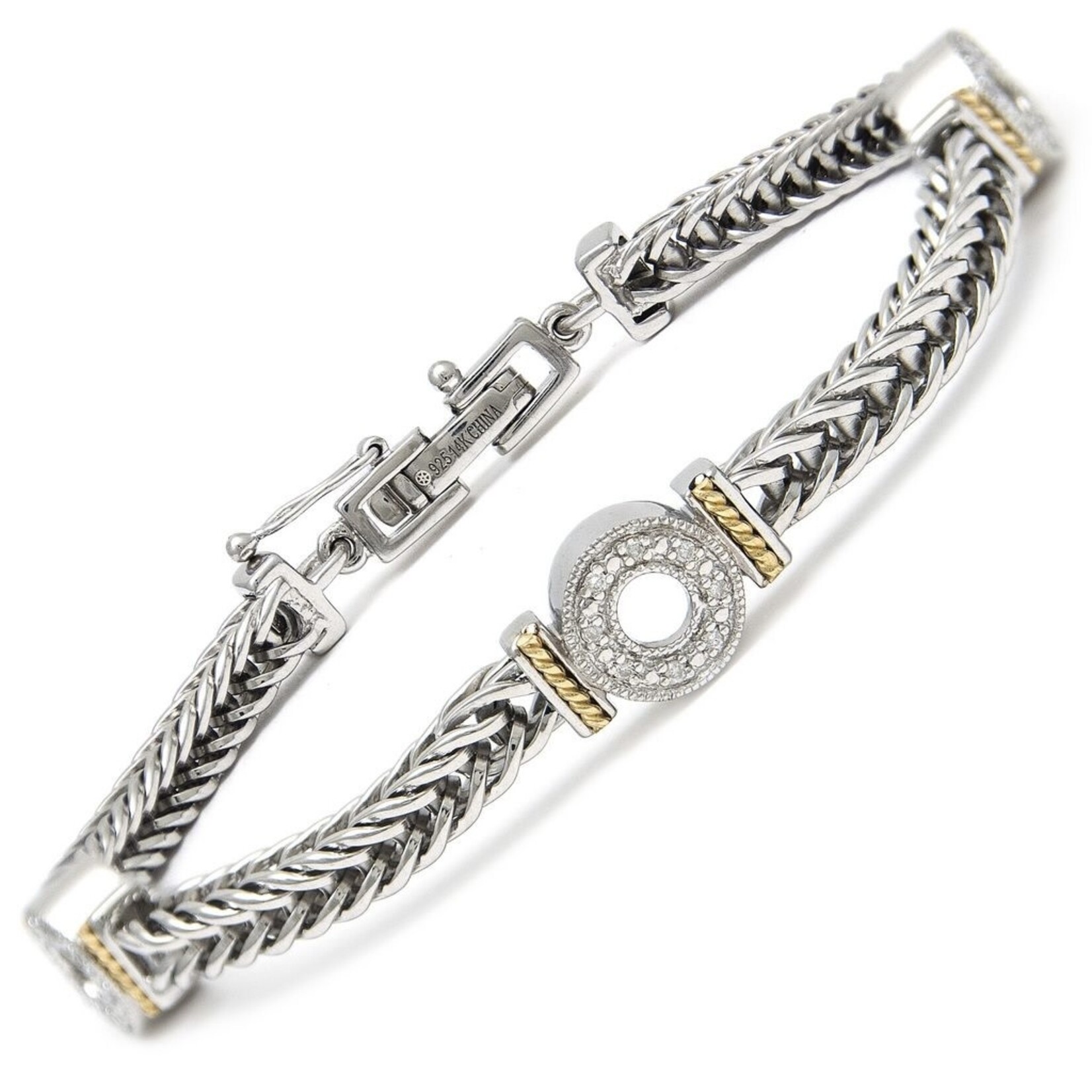 Sterling Silver and 14K Yellow Gold Round Pave Diamond Bracelet