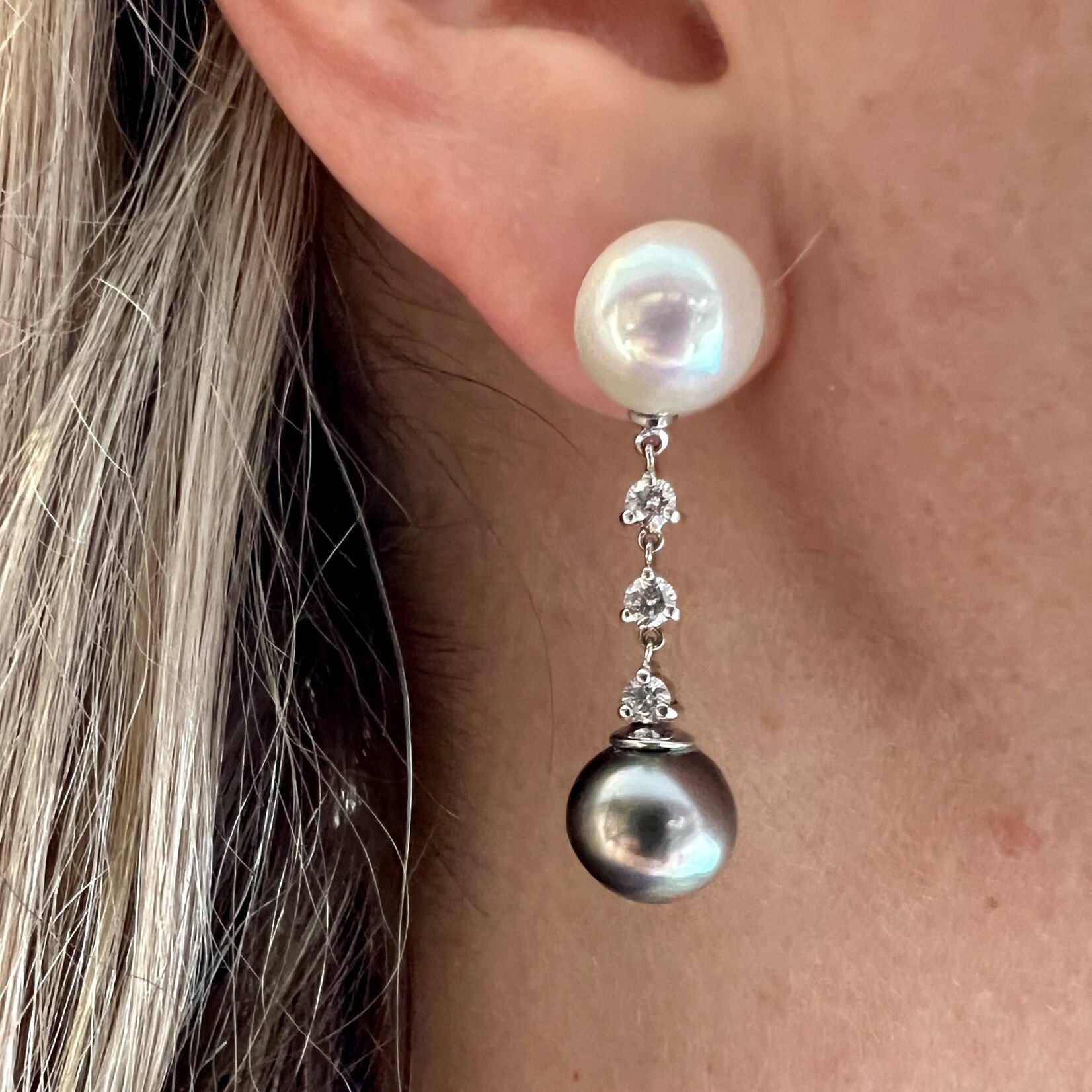14K White Gold South Sea, Tahitian Pearl & Diamond Drop Earrings